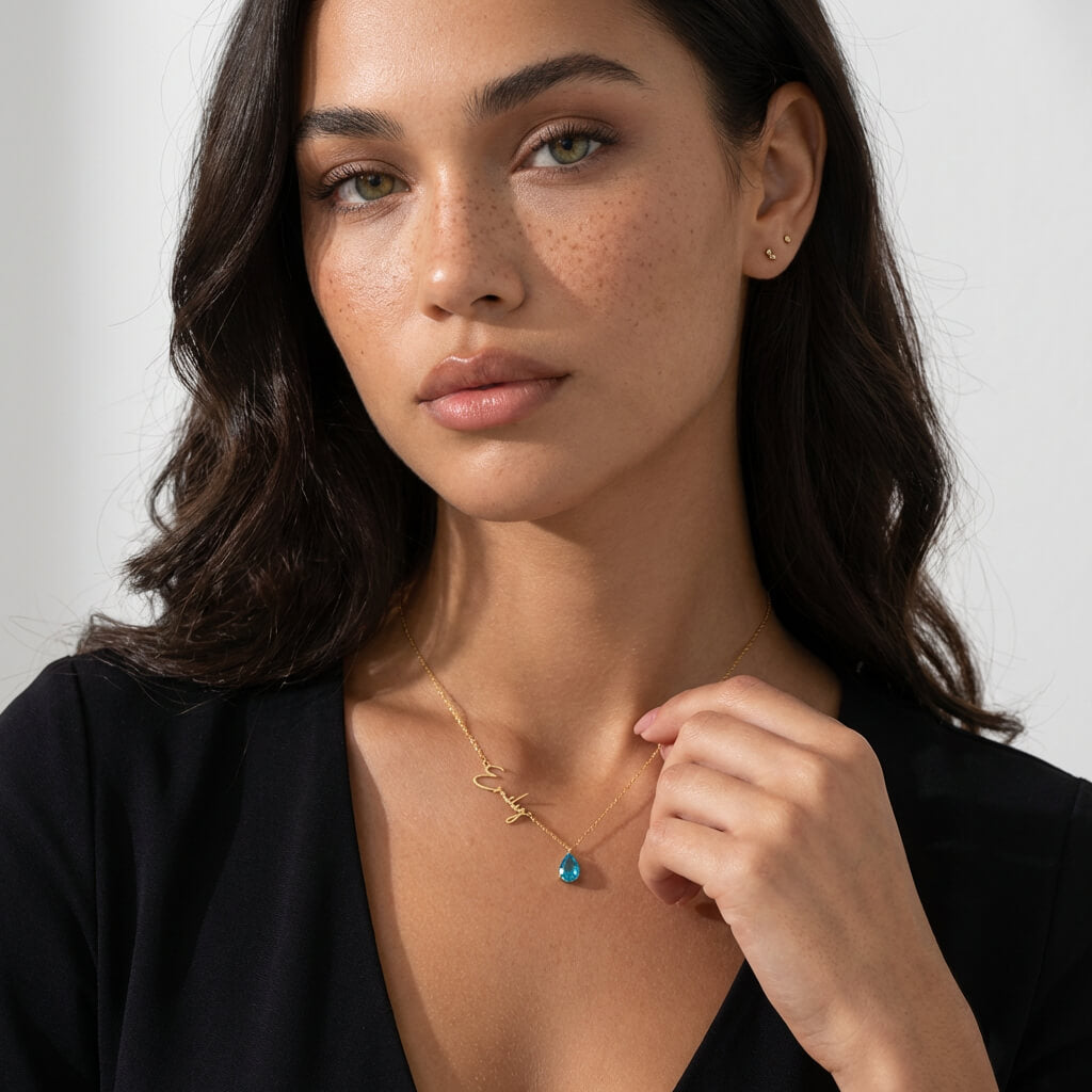 Personalized Teardrop Birthstone Name Necklace