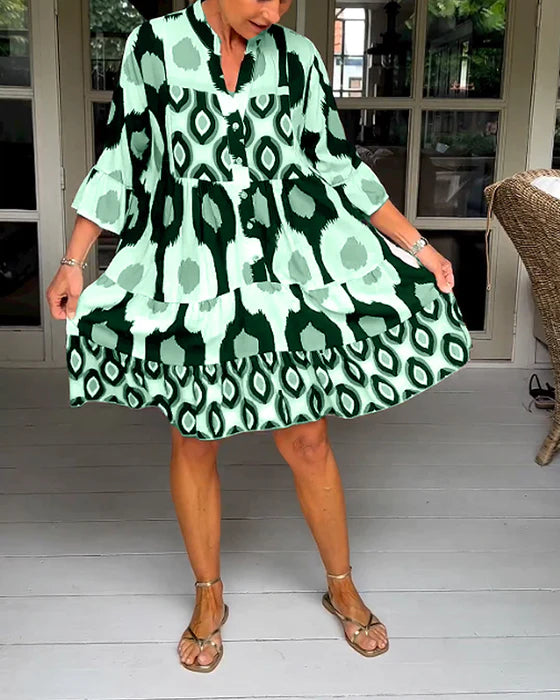 Pleated Dress with Spot Pattern