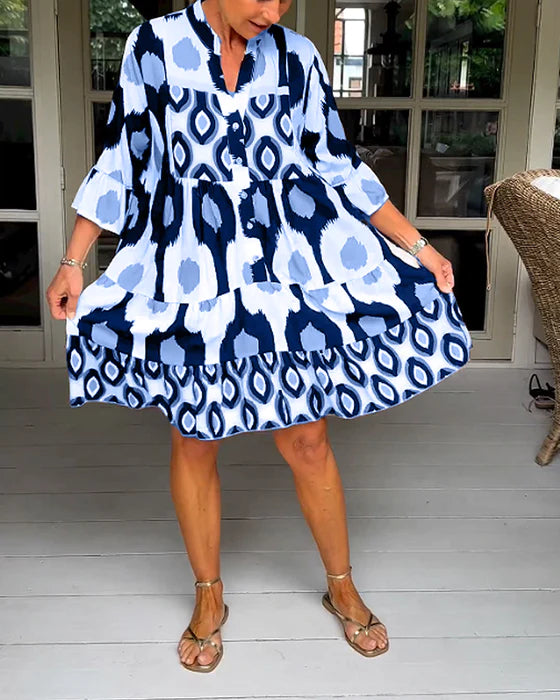 Pleated Dress with Spot Pattern