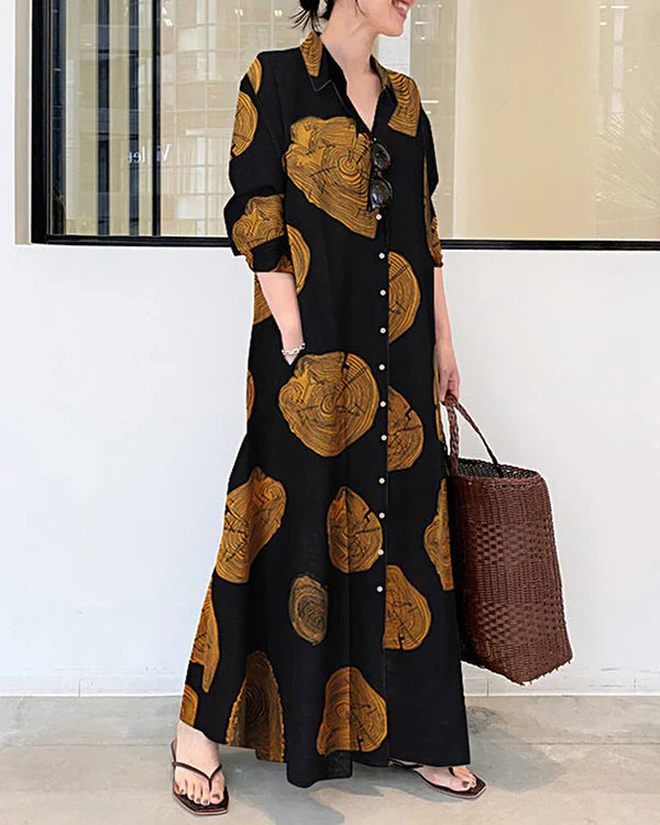 Poleska – Elegant Long-Sleeved Maxi Dress with Prints