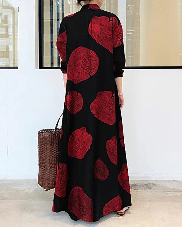 Poleska – Elegant Long-Sleeved Maxi Dress with Prints