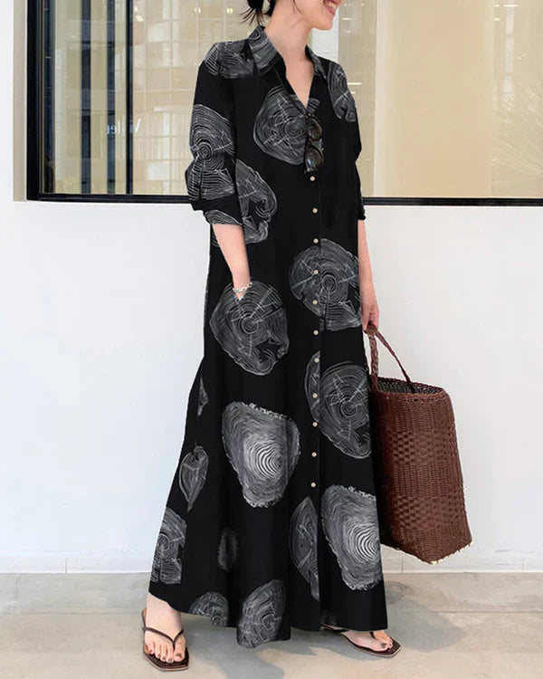 Poleska – Elegant Long-Sleeved Maxi Dress with Prints