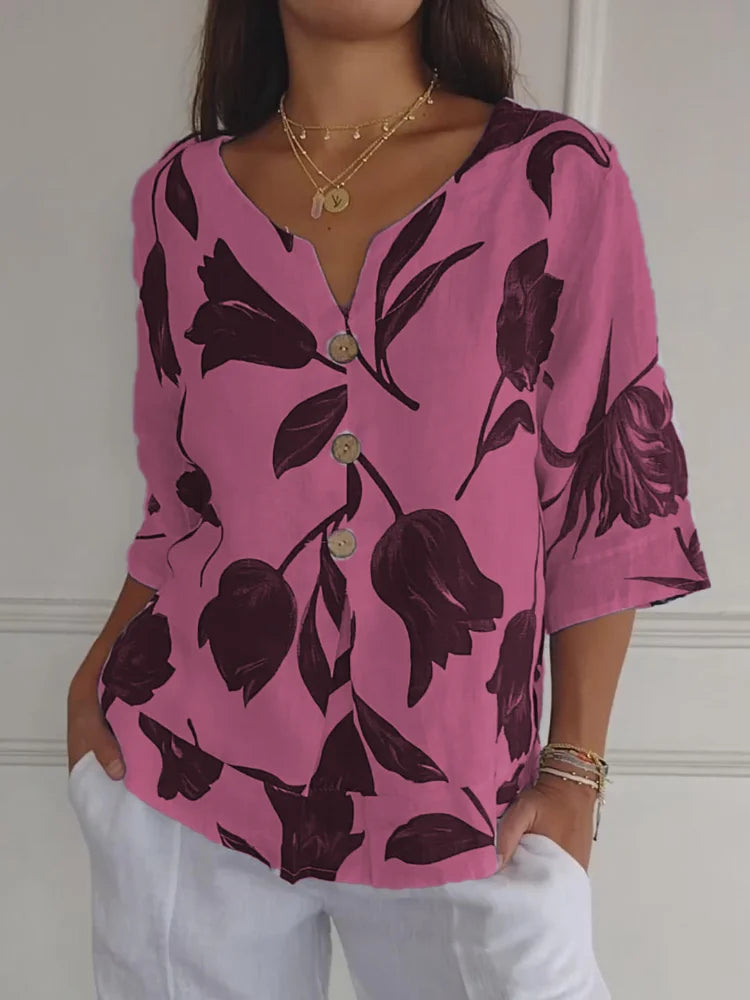 Printed Tunic Top with V-Neck