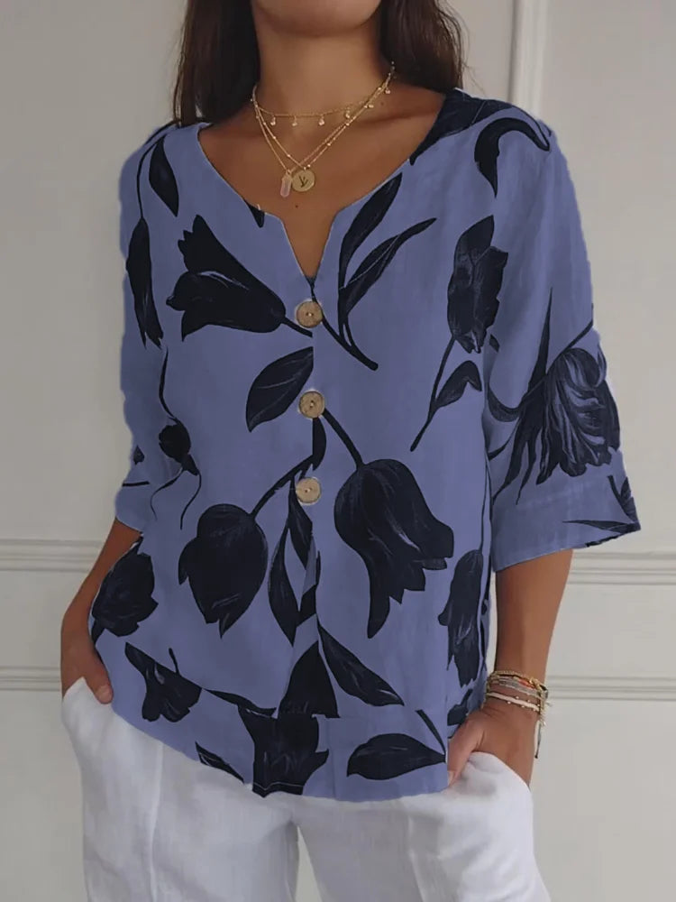 Printed Tunic Top with V-Neck