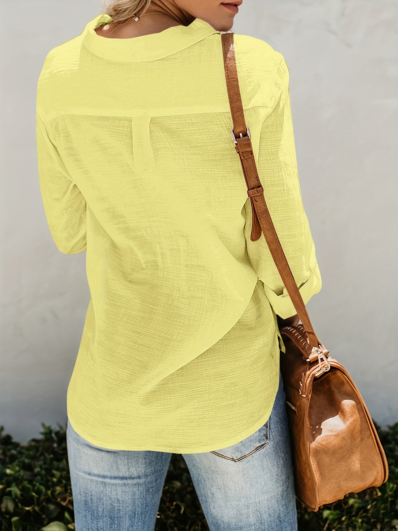 Priscilla – Long Sleeve Blouse with V-Neck and Button Placket in Front