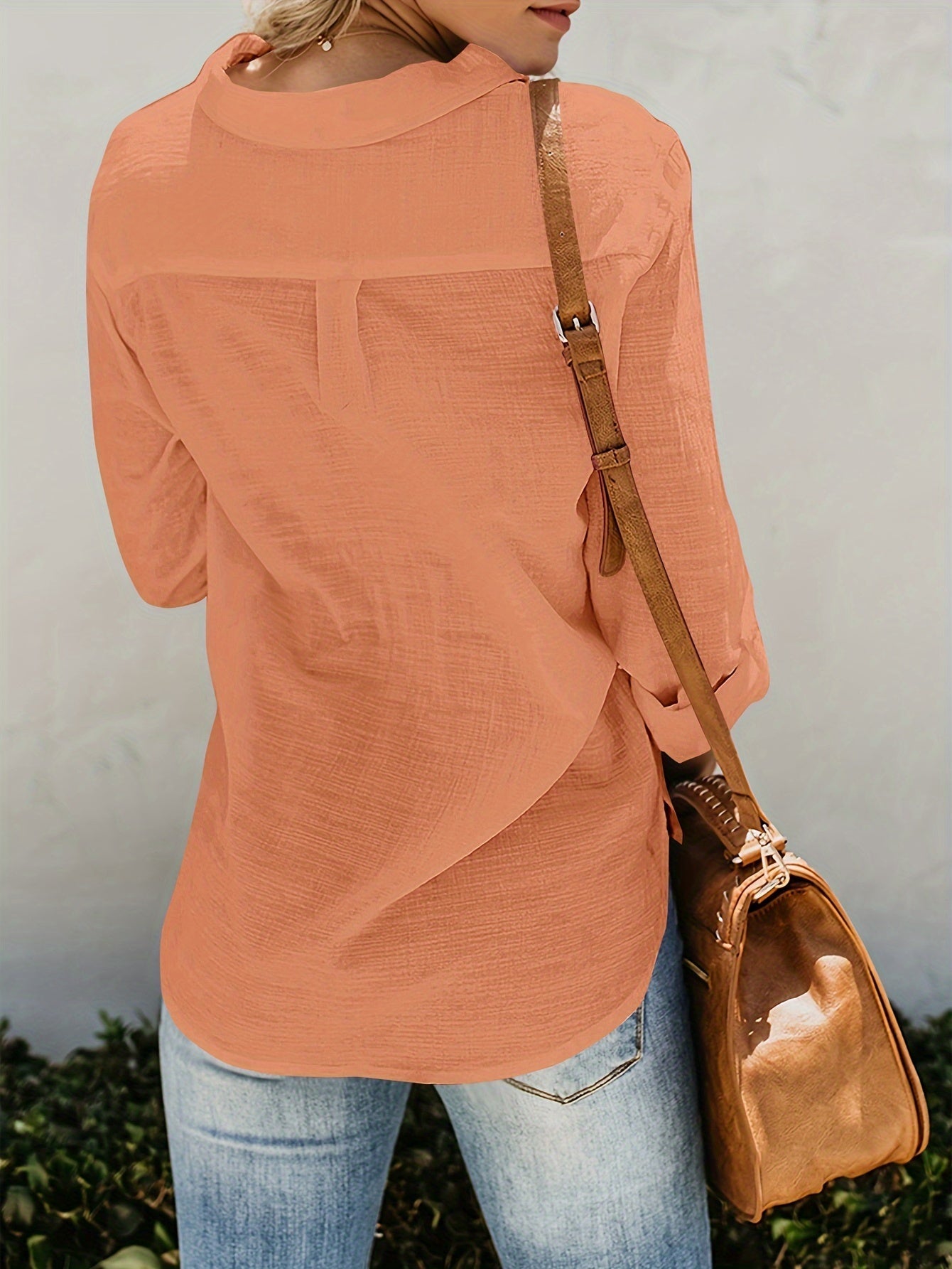 Priscilla – Long Sleeve Blouse with V-Neck and Button Placket in Front