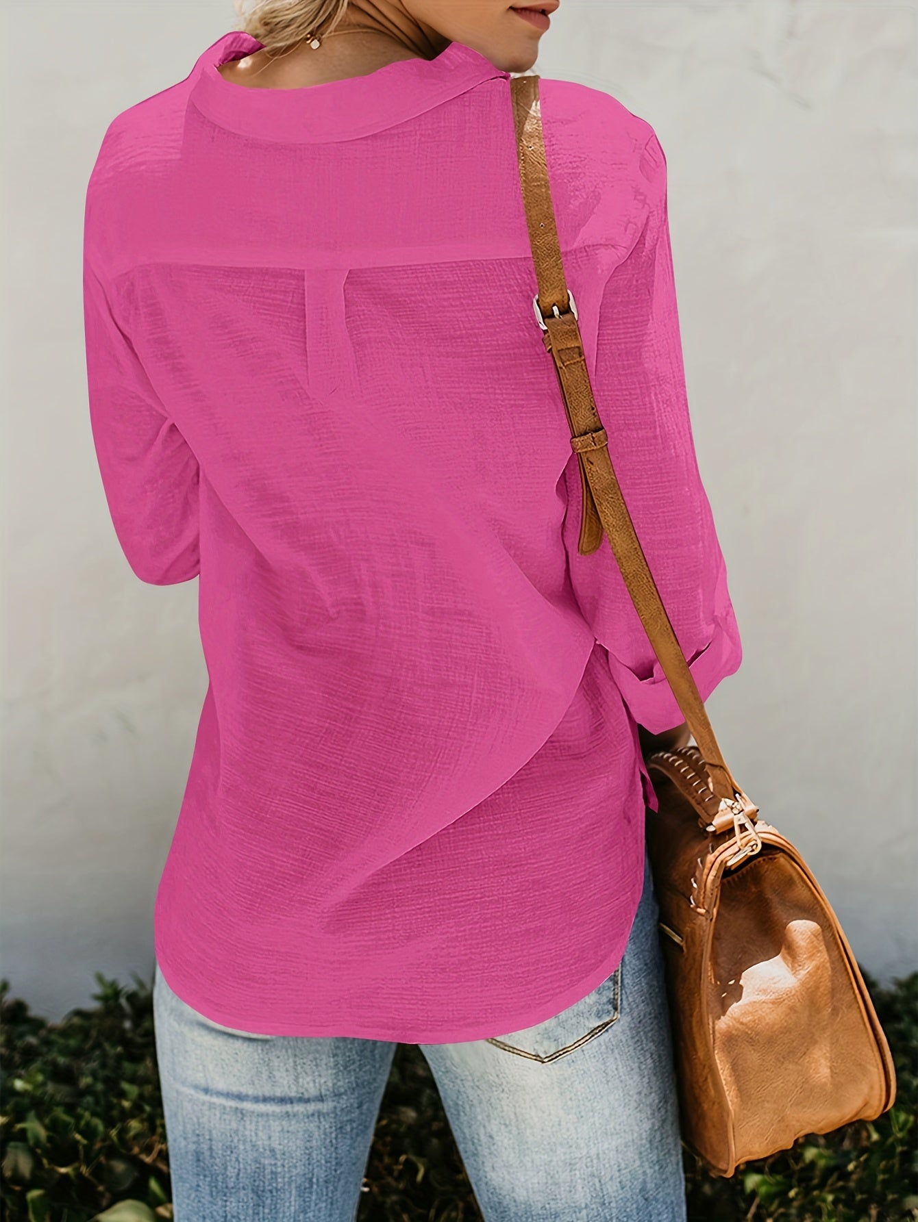 Priscilla – Long Sleeve Blouse with V-Neck and Button Placket in Front