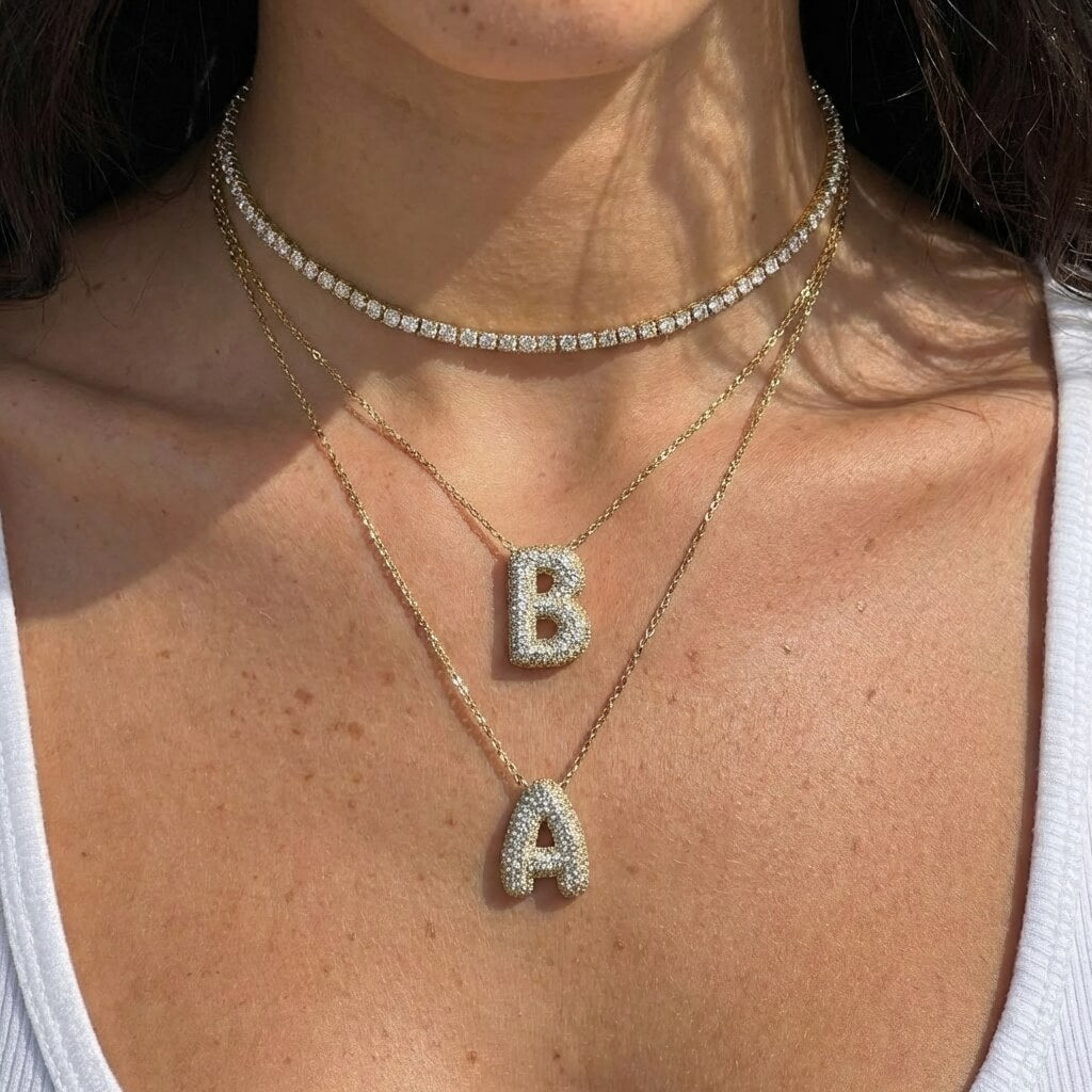 Prism Pavé Bubble Initial Necklace