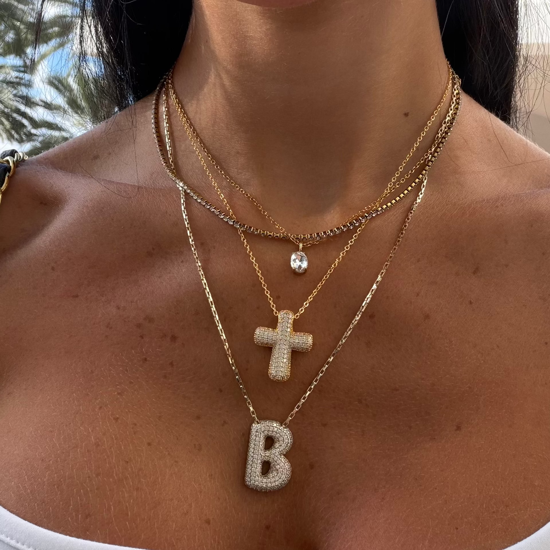 Prism Pavé Bubble Initial Necklace