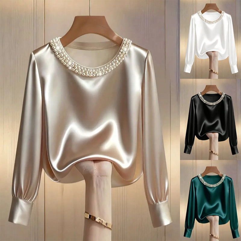 Quitterie – Satin Blouse with Pearl Collar