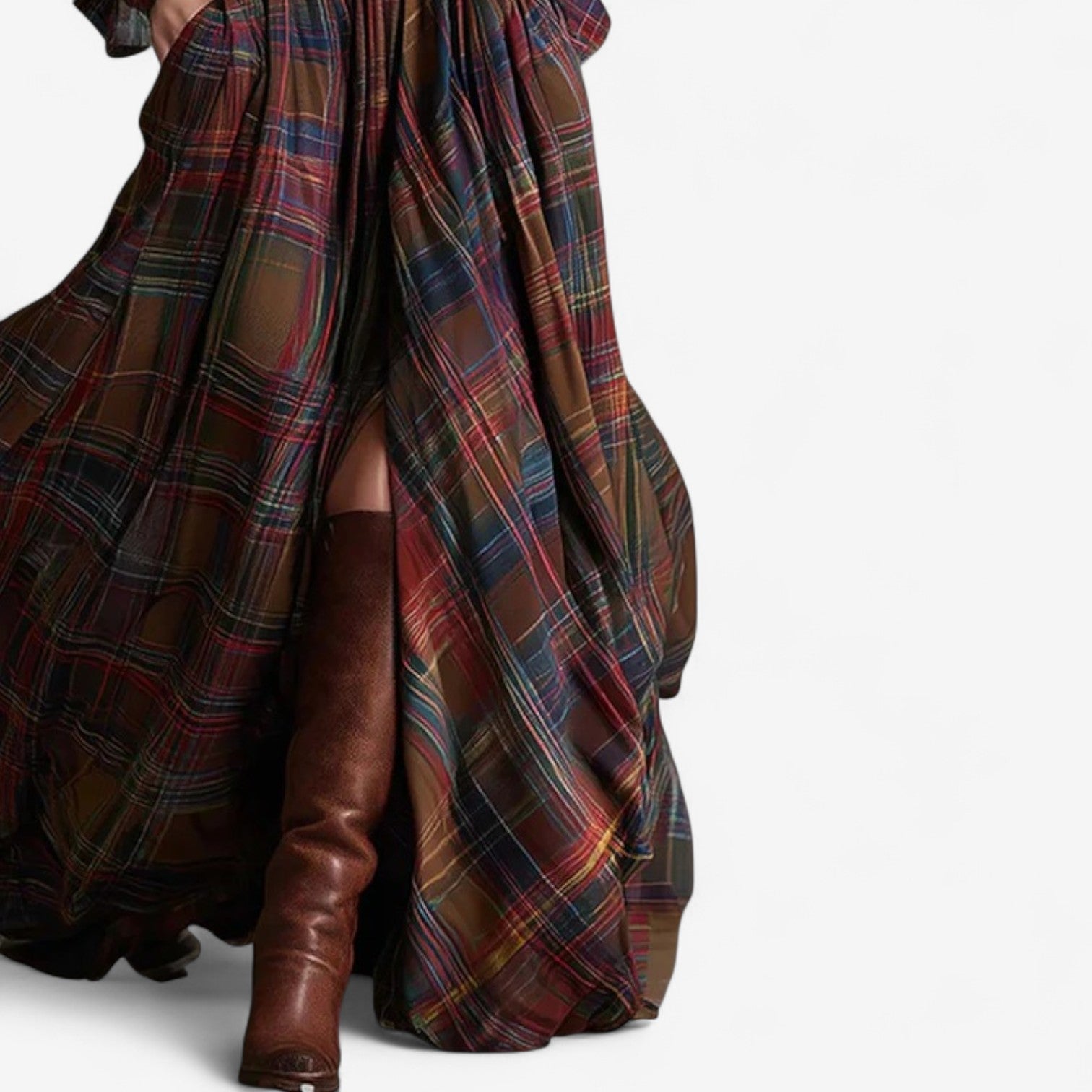 Renske – Checkered Maxi Dress with Belt
