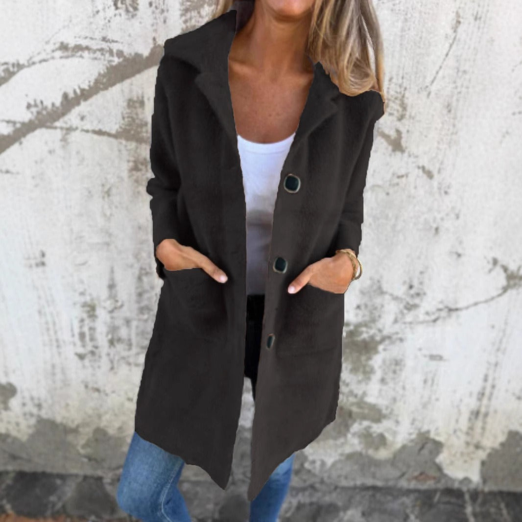 Rionna - Long Sleeve Button Coat with Pockets