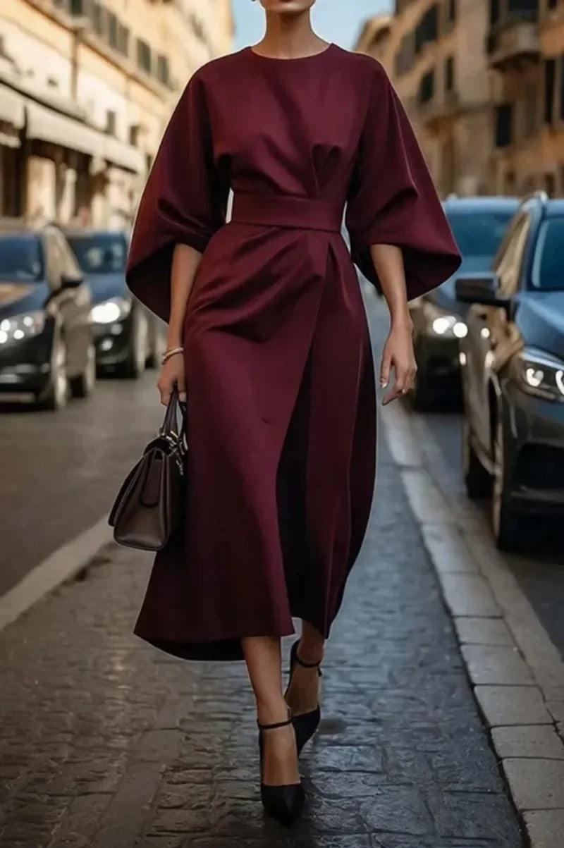 Rita - Elegant Dress with Lantern Sleeves and Belt