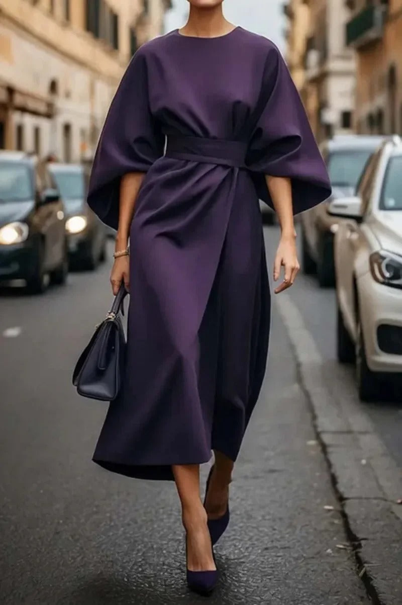 Rita - Elegant Dress with Lantern Sleeves and Belt