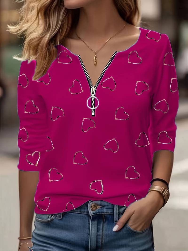 Romisha - T-Shirt with Heart Print and Zipper