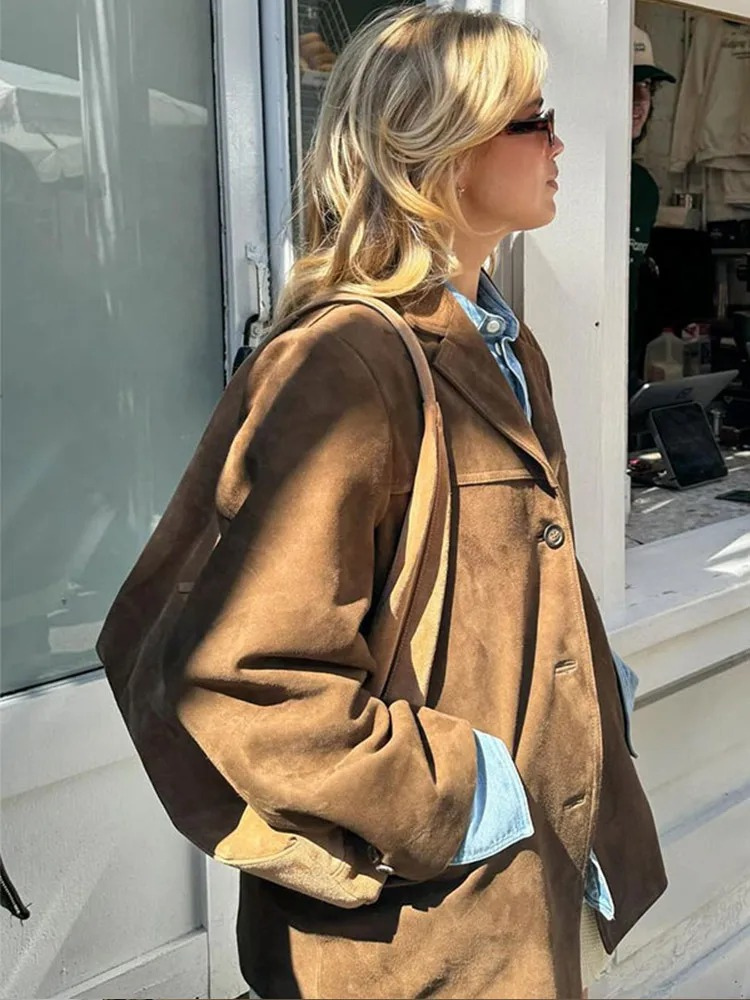 Ronia – Oversized Suede Jacket with Buttons