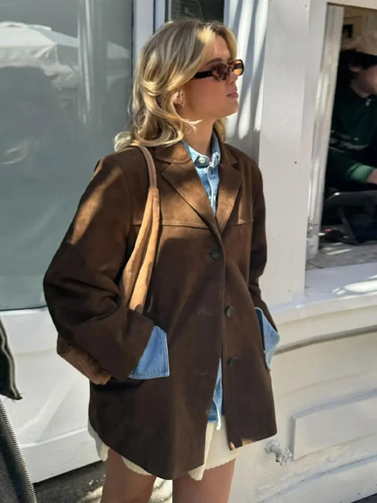 Ronia – Oversized Suede Jacket with Buttons