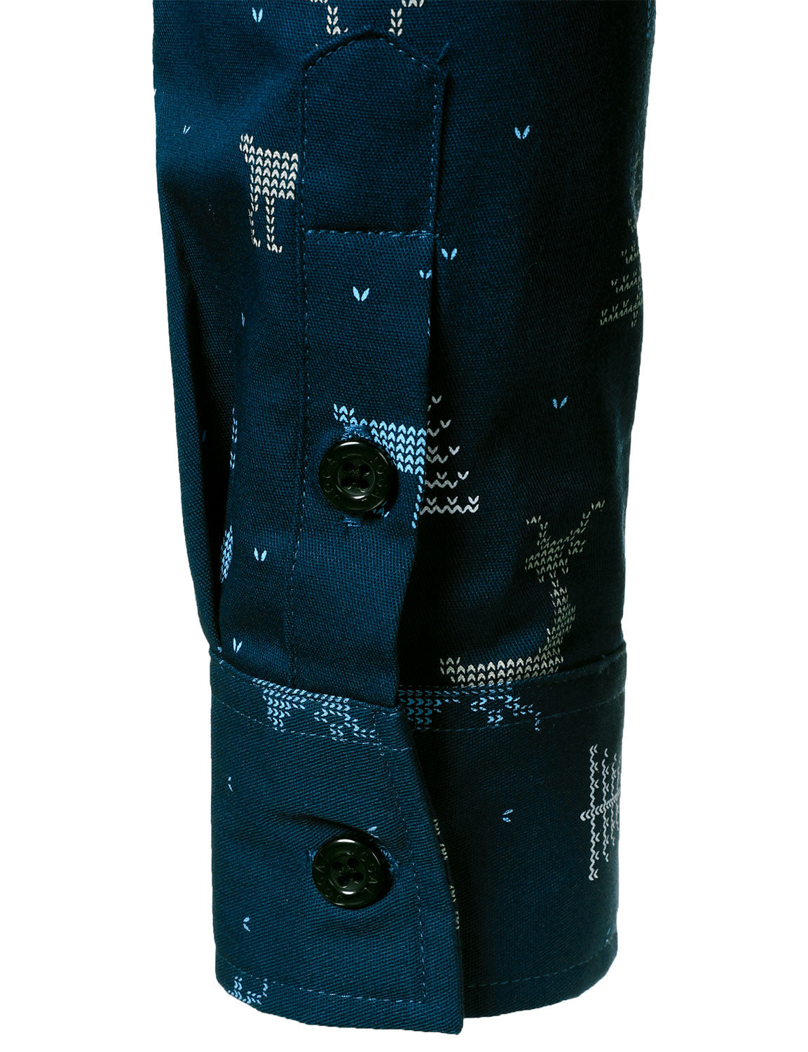 Rowan – Men's Christmas Tree Moose Print Breathable, Navy Blue Long Sleeve Shirt