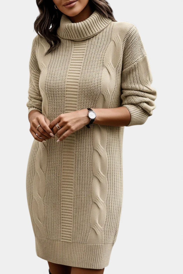 Ruchamit - Solid Color Knit Dress with Turtleneck