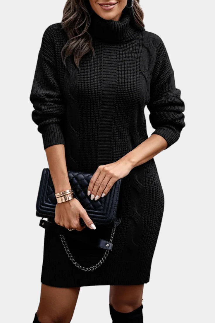 Ruchamit - Solid Color Knit Dress with Turtleneck
