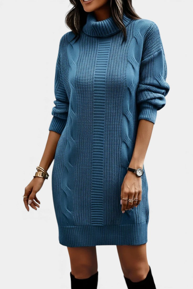 Ruchamit - Solid Color Knit Dress with Turtleneck