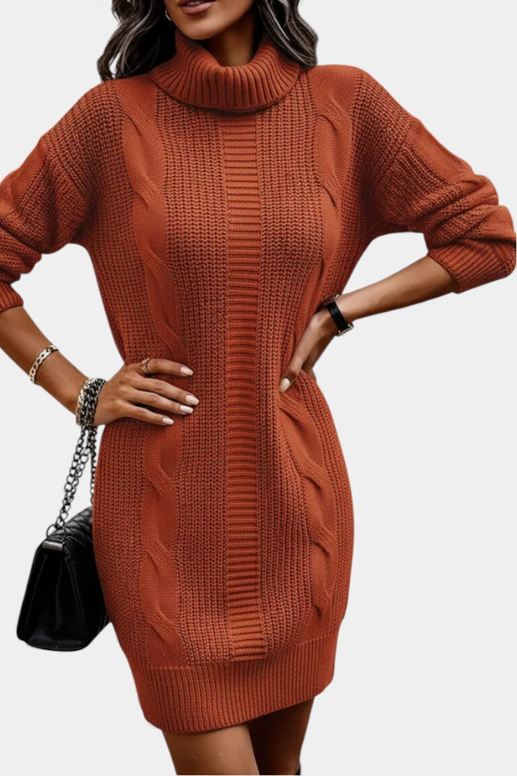 Ruchamit - Solid Color Knit Dress with Turtleneck