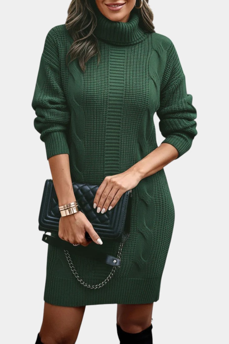Ruchamit - Solid Color Knit Dress with Turtleneck