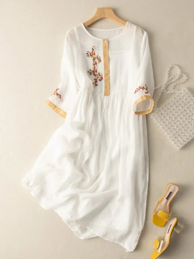 Ruth - Embroidered Dress Made of Cotton and Linen