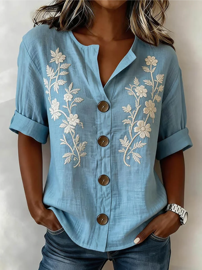 Saleena – Elegant Top with Floral Embroidery