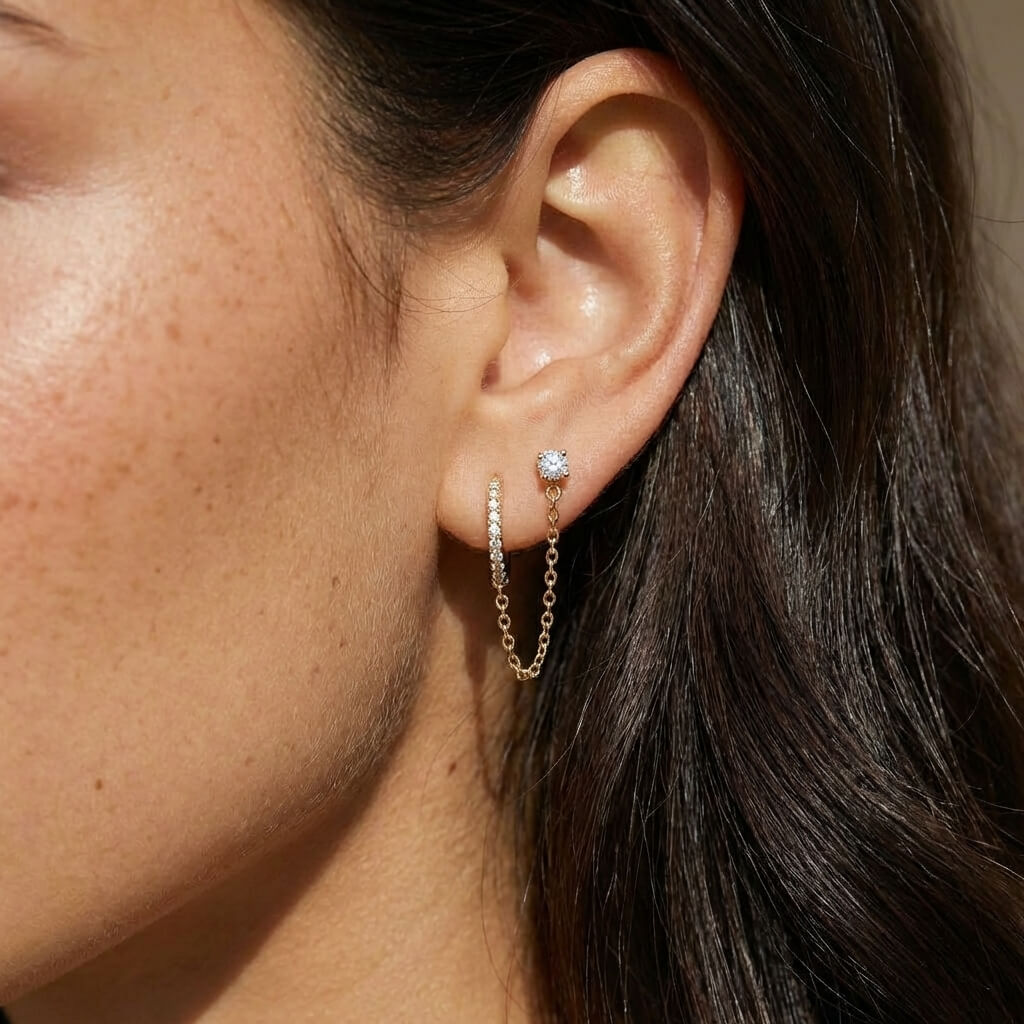 Selene CZ Chain Huggie Hoop Earrings