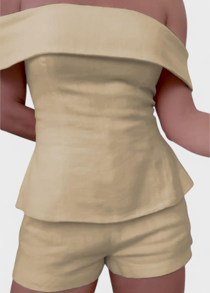 Shalita – Two-Piece Linen Set with Off-the-Shoulder Top