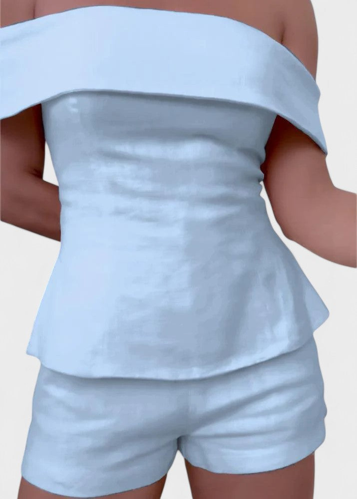 Shalita – Two-Piece Linen Set with Off-the-Shoulder Top