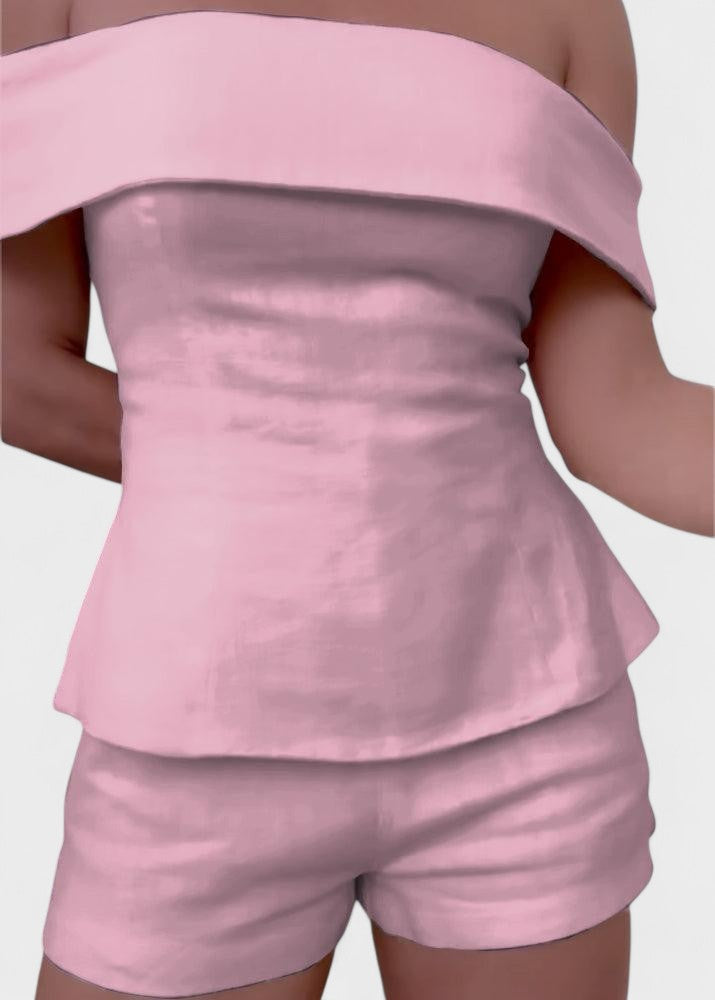 Shalita – Two-Piece Linen Set with Off-the-Shoulder Top