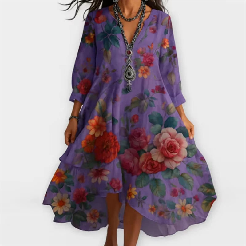 Shanae – Elegant Midi Dress with Floral Pattern