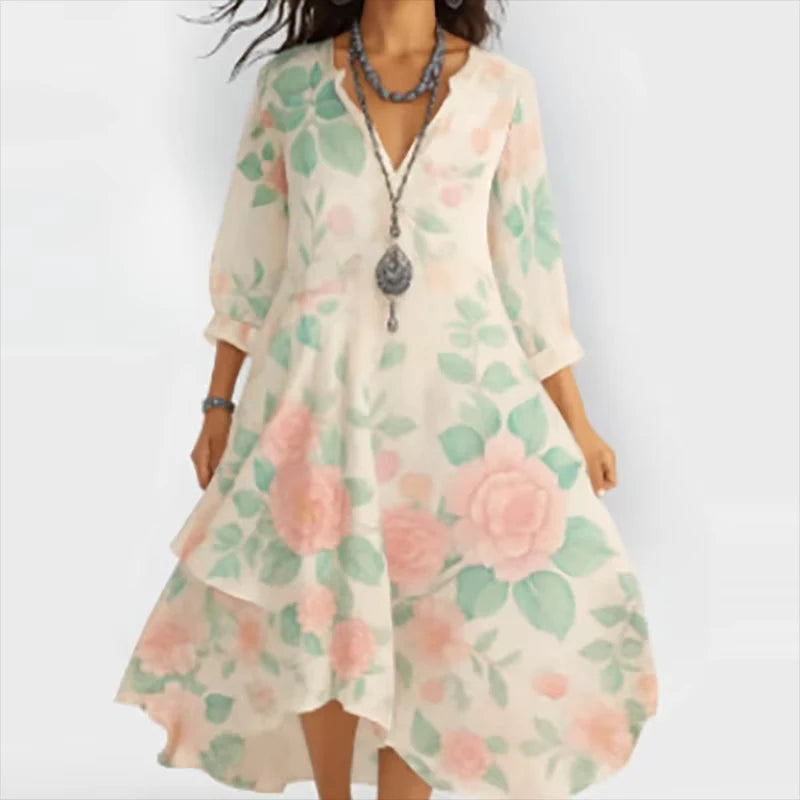 Shanae – Elegant Midi Dress with Floral Pattern