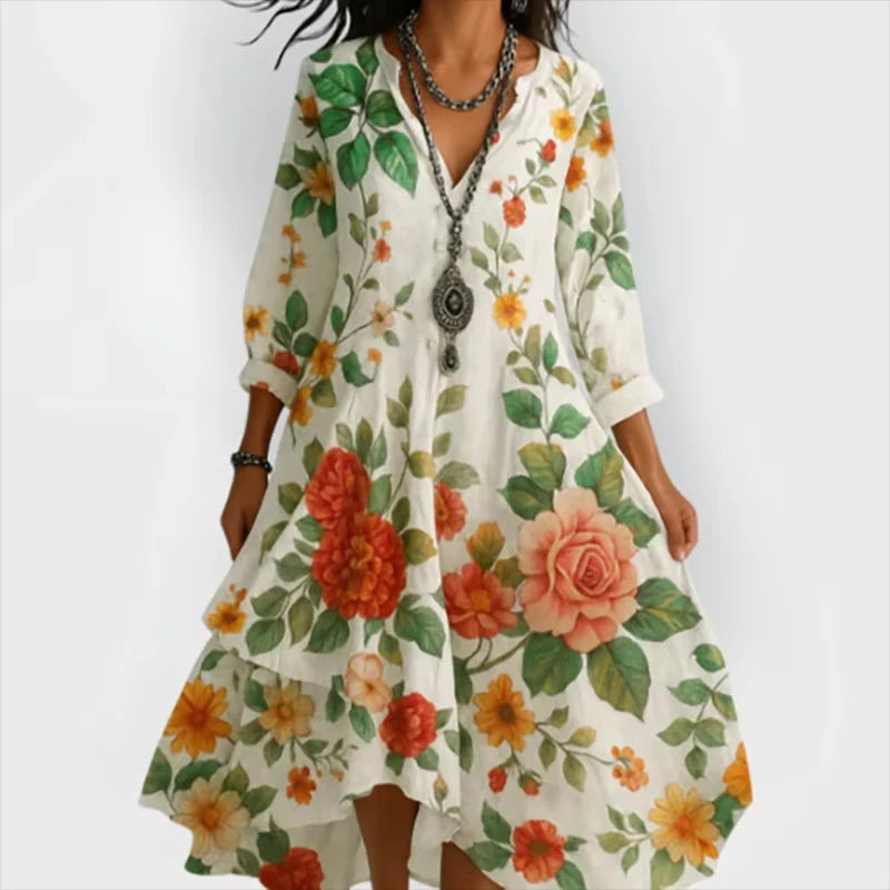 Shanae – Elegant Midi Dress with Floral Pattern
