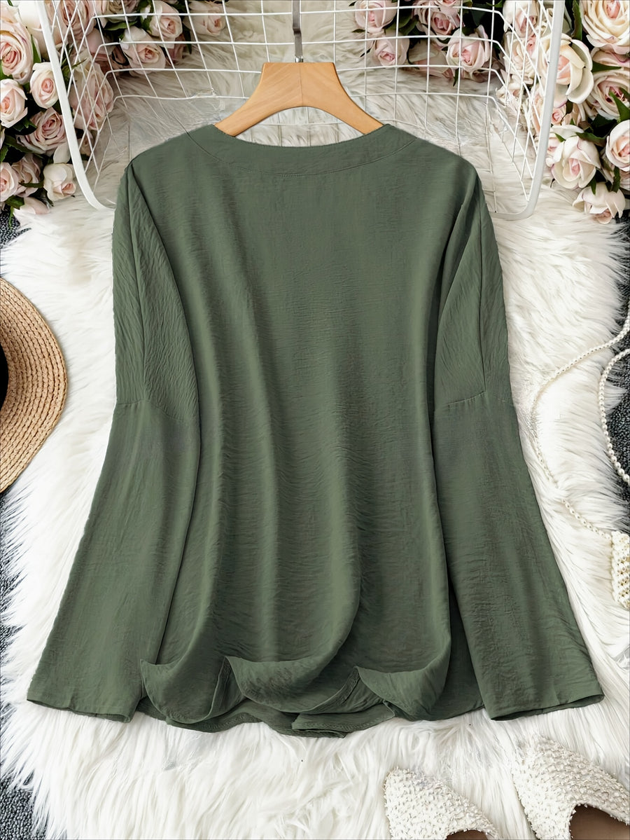 Shawna - Blouse with V-Neck and Long Sleeves