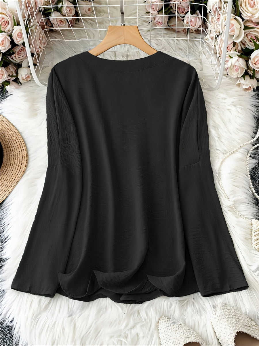 Shawna - Blouse with V-Neck and Long Sleeves