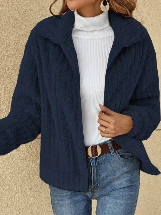 Short Jacket with Lapels and Zipper Winter Coat