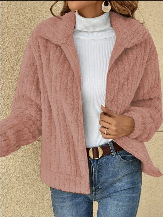 Short Jacket with Lapels and Zipper Winter Coat