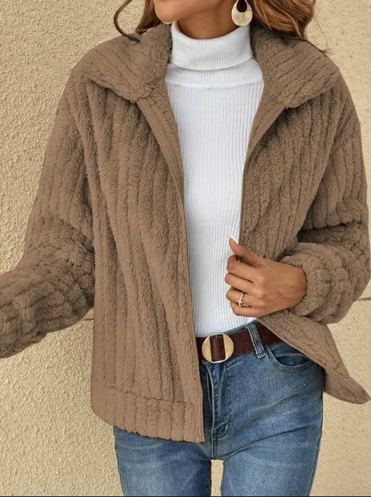 Short Jacket with Lapels and Zipper Winter Coat