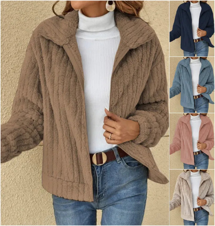 Short Jacket with Lapels and Zipper Winter Coat