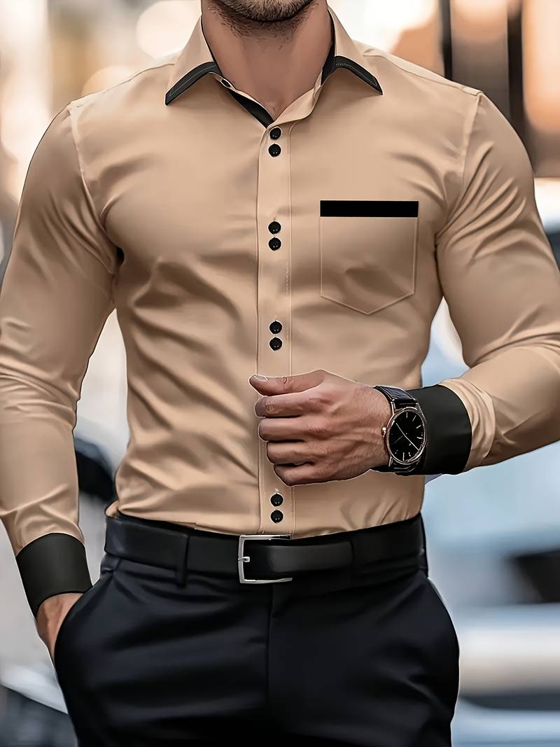 Shoval - Elegant Long Sleeve Shirt with Button Placket