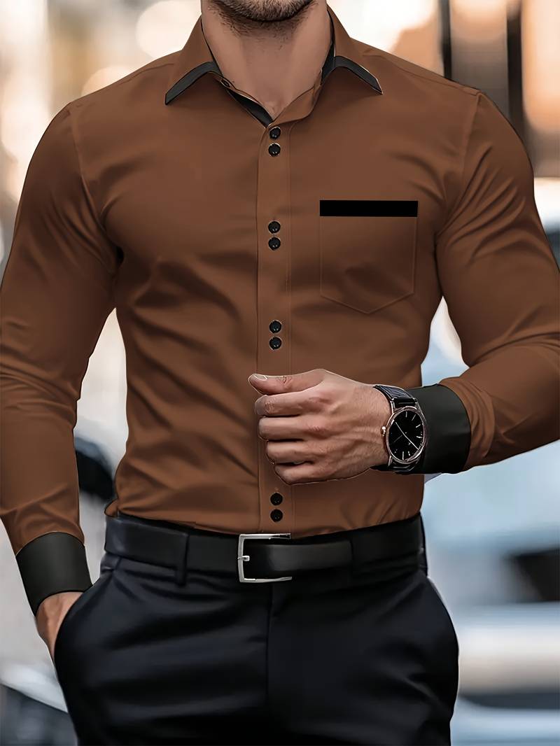 Shoval - Elegant Long Sleeve Shirt with Button Placket
