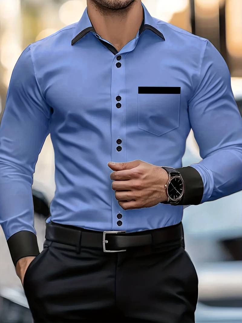 Shoval - Elegant Long Sleeve Shirt with Button Placket