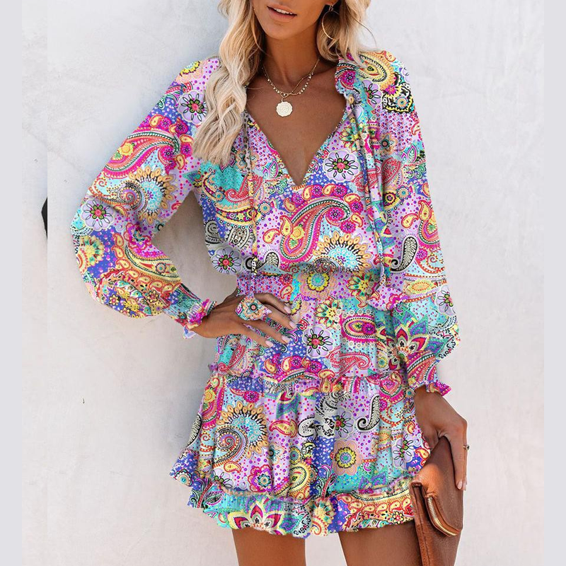 Sissel – Mini Dress with V-Neck and Ruffles