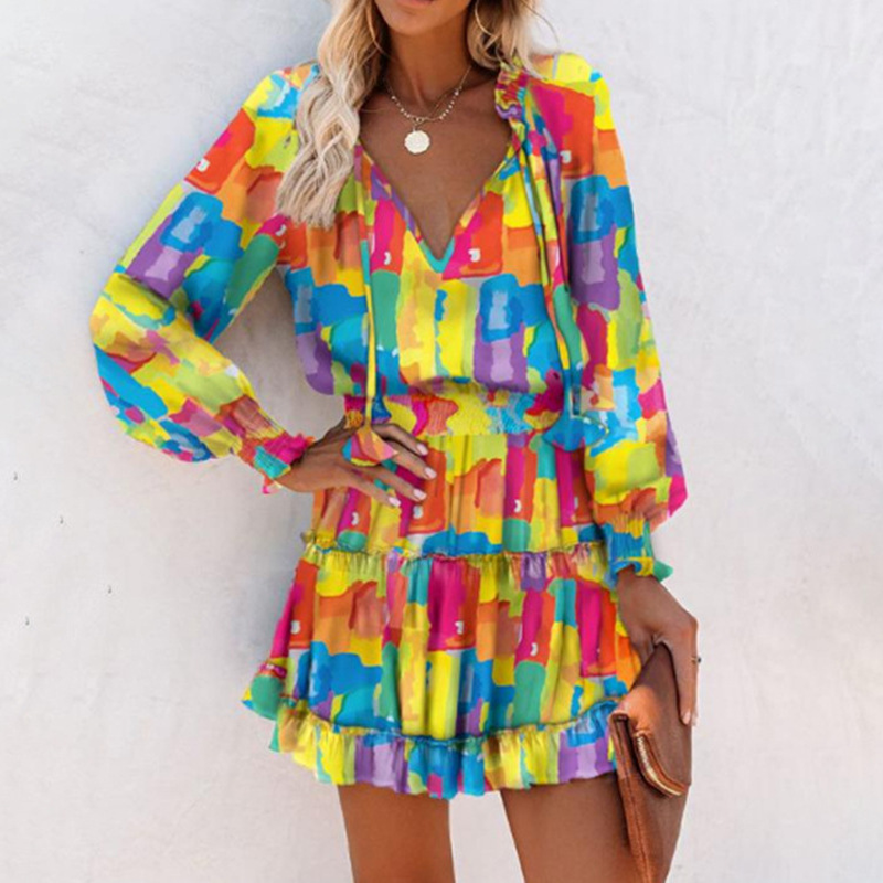 Sissel – Mini Dress with V-Neck and Ruffles
