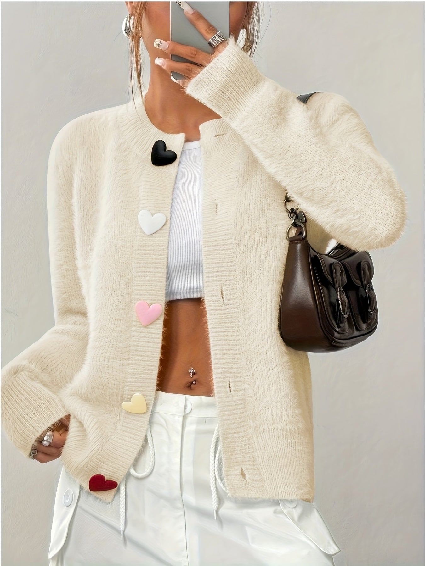 Smelissa – Long-Sleeve Knitted Cardigan with Heart Buttons