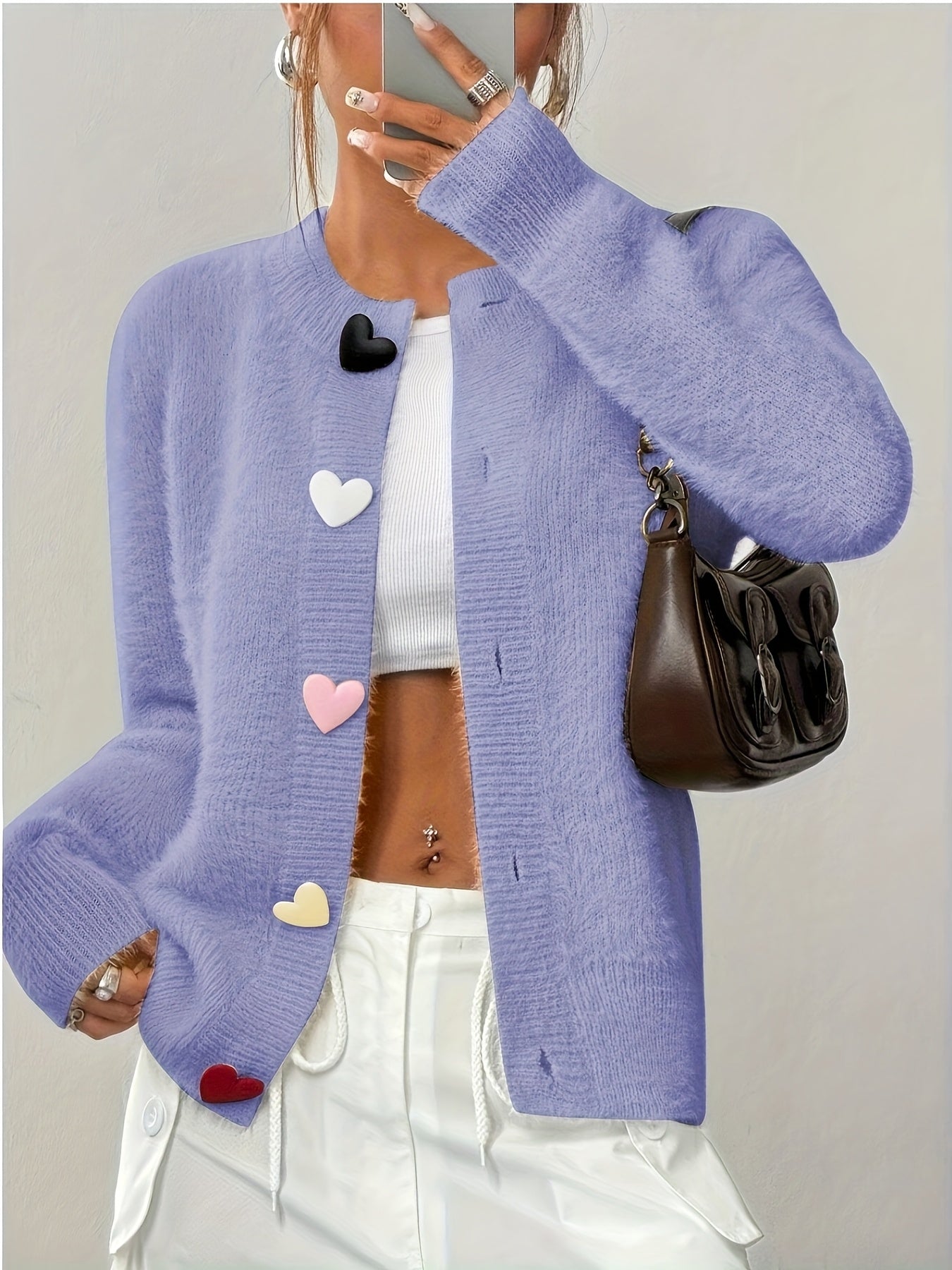 Smelissa – Long-Sleeve Knitted Cardigan with Heart Buttons