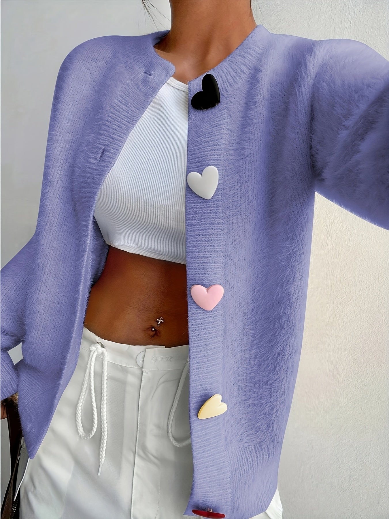 Smelissa – Long-Sleeve Knitted Cardigan with Heart Buttons